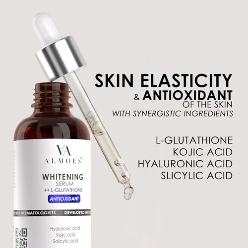 AA almoes ALMOES Facial Serums,L-Glutathione Serum for Skin Moisturising,Balance Skin Tone, lmprove Elasticity- with Hyaluronic Acid, Kojic Acid, Antioxidant Face Serums,30ML