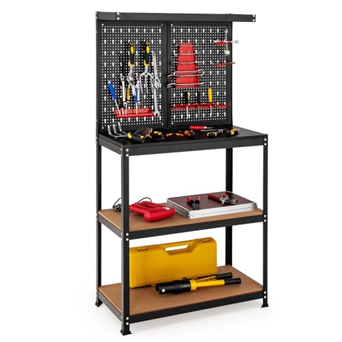 Nightcore Banco de trabalho com Pegboard, banco de ferramentas com 14 acessórios suspensos e 2 prate
