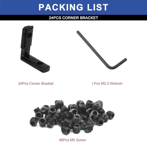 Image of 24pcs 2020 Extrusion Connector Bracket Joint Extruded Aluminum Hardware T-Slot Accessories V-Slot with Screws for 8020 Aluminum Profile 3D Printer Accessories Black