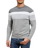 Genfien Jersey de Cuello Redondo de Manga Largas Hombres Suéter de Punto Raya Básico Ligero Pullover 100% Algodón Otoño Invierno