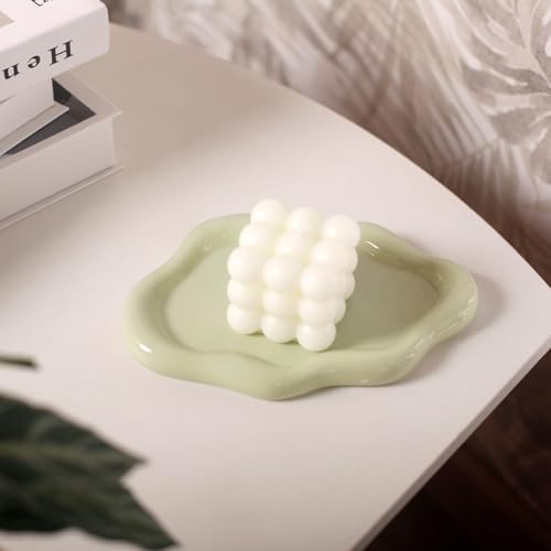 Image of Jewelry Dish Trinket Tray for Women, Ring Dish Holder, Unique Cloud Shape Ceramic Plate Cute Things Vanity Aesthetic Room Decor Mother's Day Birthday (Mint Green)