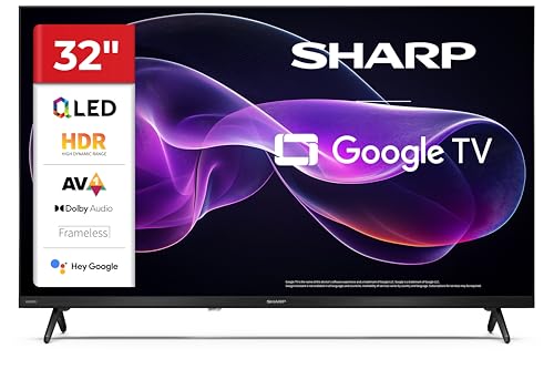 Sharp 32HF3365E - GOOGLE TV, 32' HD, FRAMELESS,60Hz, QLED, Google Assistant con microfono, Audio 2x8W, Chromecast, Bluetooth, HDMI x3, USB x2, Colore nero