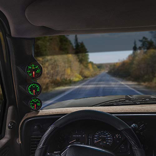 Glowshift Diesel Gauge Package Compatible With Dodge Ram Cummins 2500 3500 1994-1997 - Black 7 Color 60 Psi Boost, 1500 F Pyrometer Egt & Transmission Temp Gauges - Black Triple Pillar Pod #TOP1