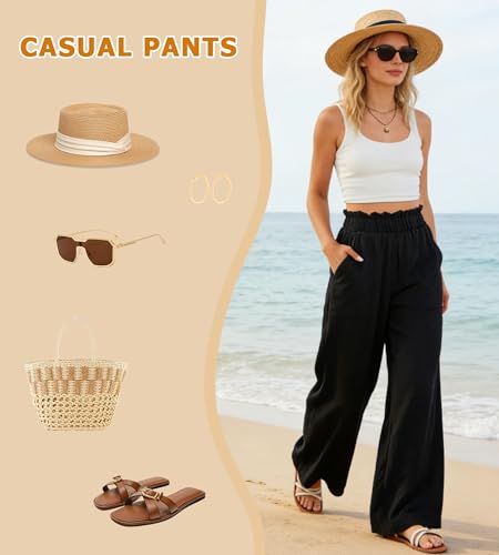 Neteson Pantalon Fluide Femme Été Lin Léger Ample Pantalon Palazzo Large – vue 5