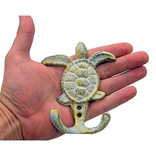 Wowser Distressed White Sea Turtle Cast Iron Wall Hook, Yellow Accents, Wall Décor, Set of 3, 4 3/4 Inch - Image 7