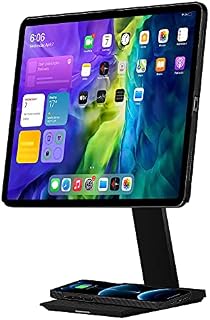PITAKA Magnetic iPad Stand for Tablet, iPad Pro and iPad Air, Adjustable Tablet Stand Holder and Phone Stand Holder with 15W Wireless Charging Base for Smartphone and Earbuds[MagEZ Stand], Black
