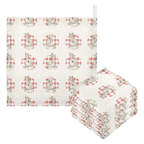 vvfelixl Vintage Red Gingham Rabbit Baby Burp Cloths Baby Muslin Washcloths for Boys Girls Cotton Babys Face Towel for Newborn Infants Soft and Absorbent 11.8 X 11.8 in, 5 Pack3