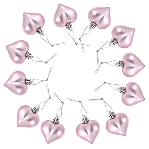 SEWACC Christbaumschmuck in Herzform 12 Stück Weihnachtsbaumanhänger Weihnachtsanhänger Herzkugeln Dekorationen für Den Valentinstag Weihnachtsfeiertagsdekoration (Rosa) Cover