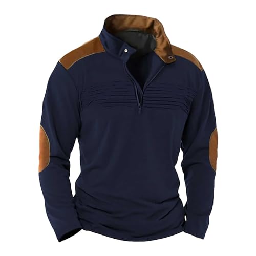 Generisch Sudadera de trabajo para hombre, suéter de invierno, con media cremallera, con capucha, cuello alto, suéter térmico, media cremallera, suéter de color bloque, suéter deportivo, casual, manga