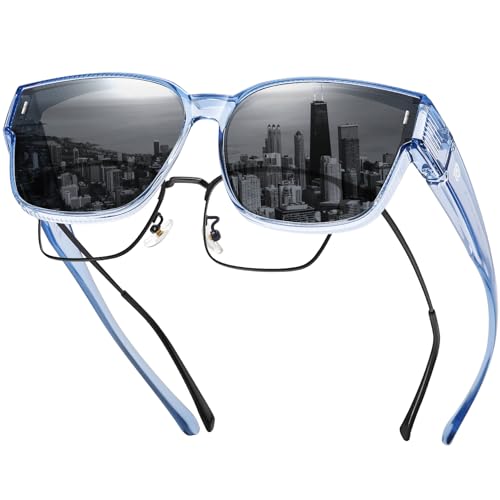 Image of DUCO Fit Over Sunglasses for Men Women Wear Over Glasses Retro Wrap Around Polarized Sun Glasses UV400 Protection DC8981