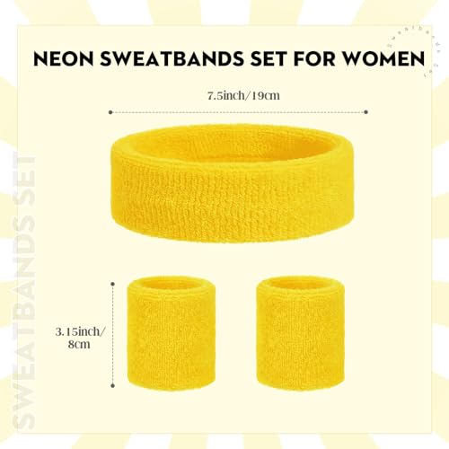 Image of Bememo 36 Pcs Neon Sweatbands Set Soccer Party Favors Cotton Headbands Wristband Sweat Bands Soccer Mom Essentials for Football Fans Sporting Events 80 90s Glow Party