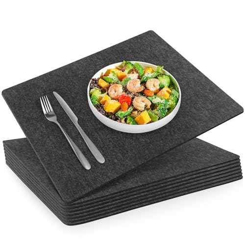 SOSMAR 8 Stück Platzsets Filz Untersetzer 44x32cm - Tischsets Abwaschbar aus 3mm starkem Filz - Platzdeckchen Grau für Esstisch Tischunterlagen (8 Stück/Anthrazit)