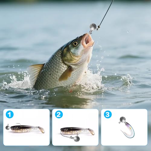 60 Stück Klein Jigköpfe Set, 7 Größen Angelhaken, Jighaken für Gummifische, Jigköpfe für Gummifische Angelzubehör(1g, 2g, 3,5g, 5g, 7g, 10g, 12g)