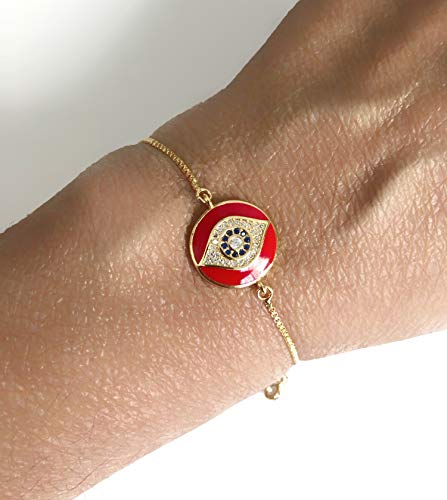 Sifrimania Red Evil Eye Adjustable Sliding Bead Bolo Bracelet Lucky Charms Jewelry For Women Of All Ages (Enamel) #TOP3
