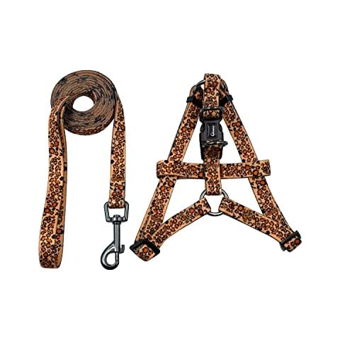 Olahibi Pink Leopard Pattern Basic Dog Halter Harness Leash Set, No Pull, Easy Wear for Medium Dogs(Medium,Brown Leopard Set) Cover