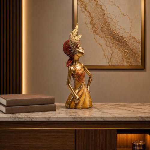 Image of ARMONIA Elegant Feminine Figurine, Gold and Copper Finish, 34 cm Decorative Statue with Embossed Details, Premium Home Decor