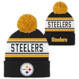 NFL Kids Youth 8-20 Official Primary Logo Jacquard Sport Knit Cold Weather Cuffed Pom Beanie Hat (US, Alpha, One Size, Pittsburgh Steelers, Pittsburgh Steelers)