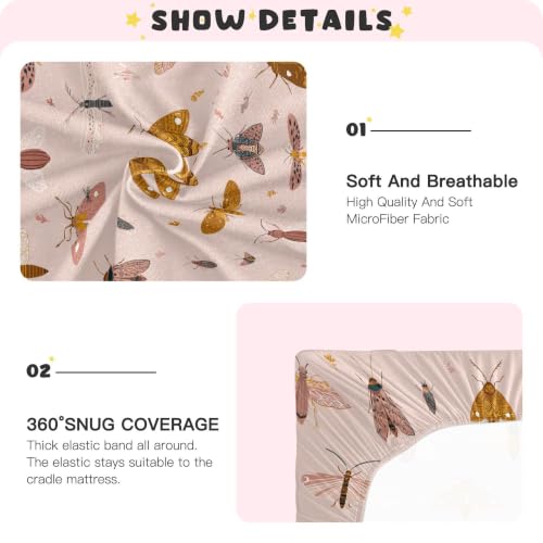 Image of Butterflies Bugs Retro Crib Sheets Soft Breathable Fitted Baby Crib Sheets Mattress Cover for Girls Boys, 52 inch x 28 inch x 9 inch