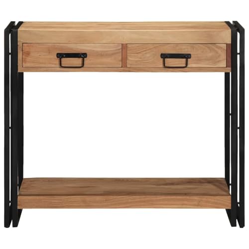 Table console avec étagère marron et 2 tiroirs de rangement pratiques