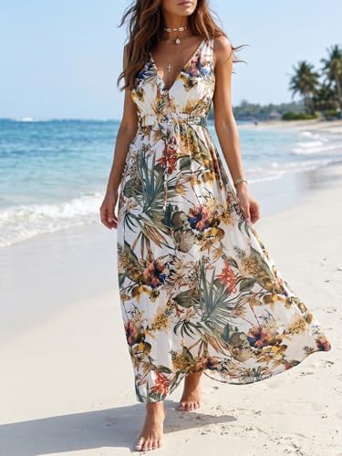 Women's Summer Dress Sexy V Neck Maxi Dresses Sleeveless Boho Flo...
