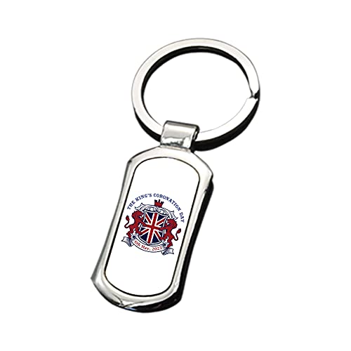 Kings Coronation 2023, Official Emblem, King Charles III Commemorative, Souvenir Gift, His Majesty, The King Royal Memorabilia Gifts inspired Metal Key Ring. (Rectangular)