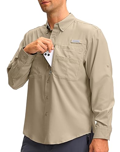 Men's Long Sleeve Sun Protection Fishing Shirt with Zipper Pockets UPF 50+ Lightweight Cool Sun Shirts for Men Hiking Outdoor