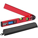 XUNTOP Digital Angle Finder 0-225° 400mm Inclinometro con LCD Retroilluminato, ON/OFF, Precisione ±0.5°, Goniometro con Livella a Bolla Orizzontale e Verticale, per Lavoro Legno, Costruzione - Rosso