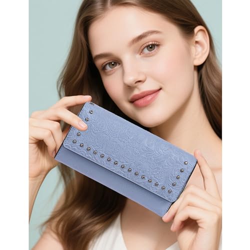 Image of FALAN MULE Wallets for Women Trifold Wristlet Wallets Large Capacity RFID Blocking Ladies Purse Credit Card Holder