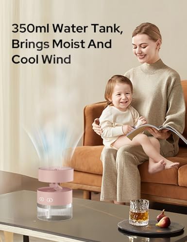 Image of COSTAR Portable Table Fan with Mist Humidify, USB Rechargeable Fan w /Night Light, Brushless 3 Speeds Personal Mini Fan, 180 Rotate Evaporative Air Cooler 350ml Water Tank