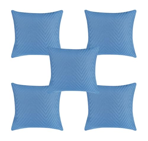 Image of RD TREND UltraSonic Microfiber Cushion Covers, 45 x 45 cm /18 x 18 inches, Set of 5, 250 TC, Back Zipper (Navy Blue)