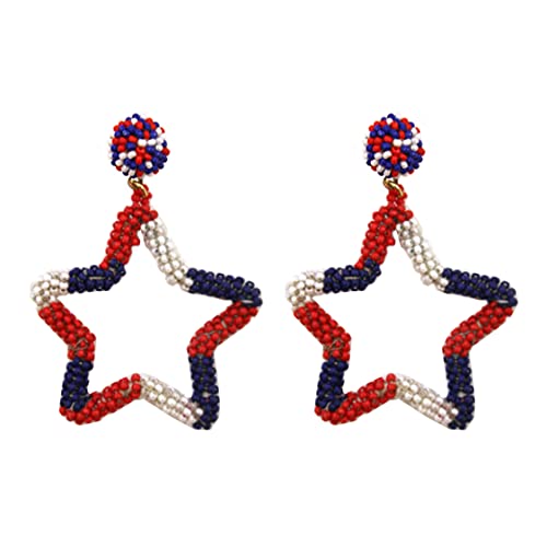 Lux Accessories July 4Th Gold Tone Red, White, Blue Beaded Star Hoop Stud Earrings #TOP18