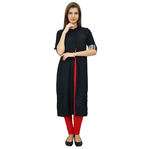 Bimba Casual Rayon Tunic Kurti For Women's 3/4Th Sleeve Indian Party Wear Ethnic Kurti Black #TOP2