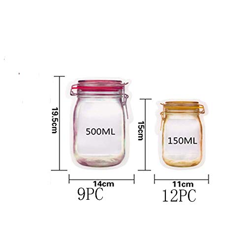 Mason Jar Bottles Bags, 21Pieces Reusable Food Saver Storage Bags Snacks Zipper Sealed Bags Fresh Bags