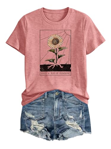 Image of Anbech Womens Dandelion Graphic T-Shirts Teen Girls Cute Sunflower Print Casual Tee Tops