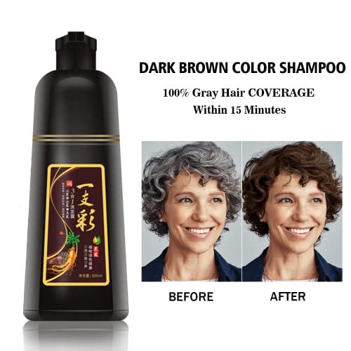 Instant Dark Brown Hair Color Shampoo - 100% Grey Coverage