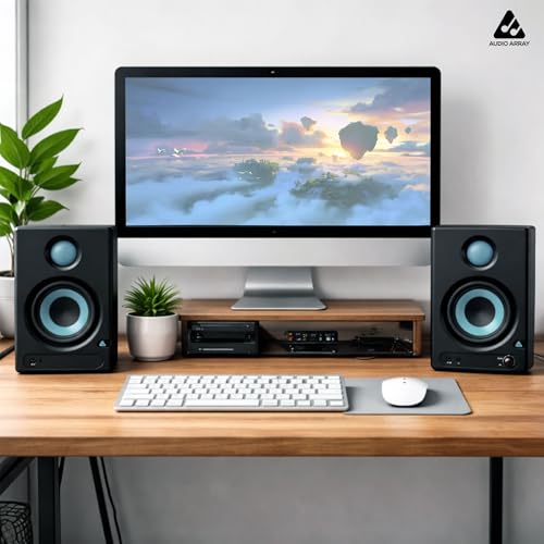 Image of Audio Array 60W Bluetooth Bookshelf Speaker Pair | 1.5 inch Silk Dome Tweeter, 4 inch Sub Woofer | Music & Monitor Mode | Aux, HDMI, USB-C, TRS & RCA Connectivity (AMS1)
