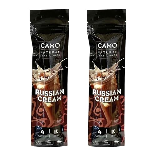 Camo Cones Natural Leaf King Cones 2 Pack - 4 Cones Per Pack (Russian Cream) with Official Camo Cone Sticker