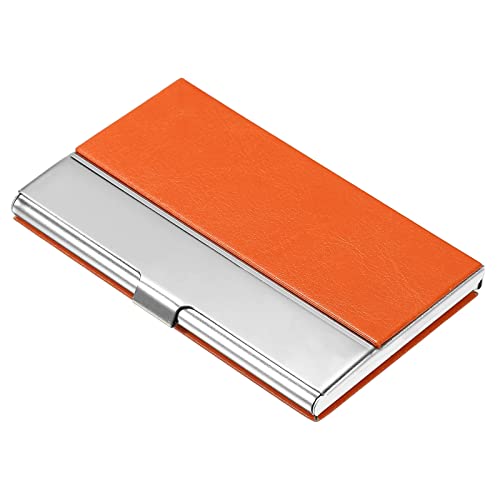 PATIKIL 3.7 x 2.4 x 0.3 Inch Business Card Holder, PU Leather Flip Slim Name Cards Protector Case for Women Men Orange