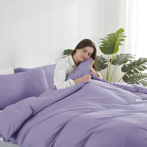 Image of Hearth & Harbor Lavender Duvet Cover Full Size, 3 Piece Bedding Set | Soft Double Brushed Bedding Set, Button Closure, 1 Duvet Cover 80x90 Inches, 2 Pillow Shams