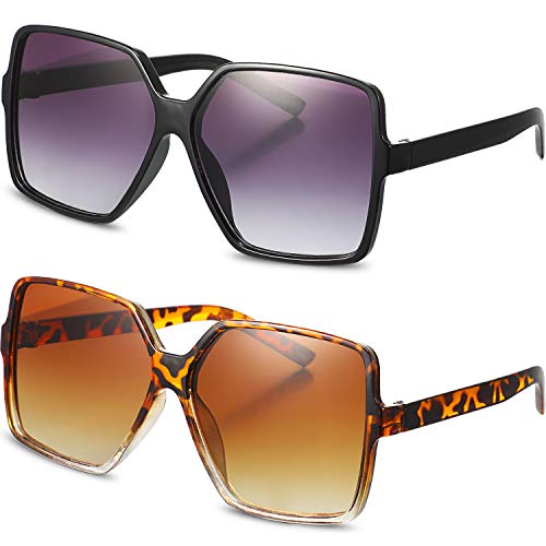 Frienda 2 Pairs Oversized Square Sunglasses Big Large Wide Retro Vintage Shades for Women