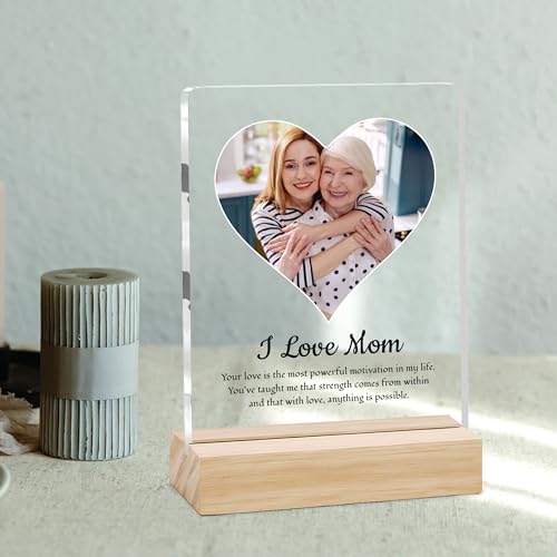 Image of Giftplease Customized Photo Frame With Wooden Stand | Personalised Printed Photo & Text Frame | Gift For Mom | Birthday | Mother's Day | (Transparent, 6x8 Inches, Tabletop) m 09