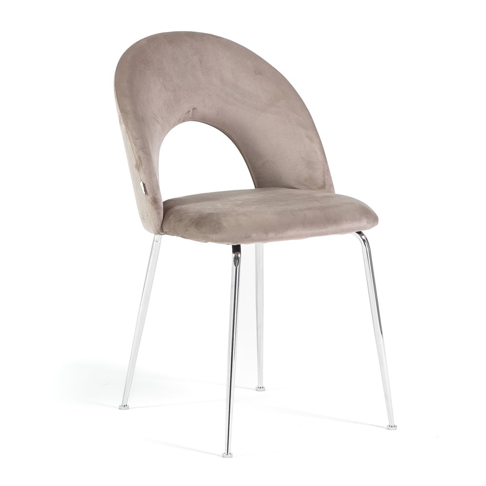 SIEDITI FUORI E DENTRO Set di 2 sedie poltroncine moderne Margot imbottite in velluto per cucina o sala da pranzo con gambe in metallo (Gambe Argento, Velluto Tortora)