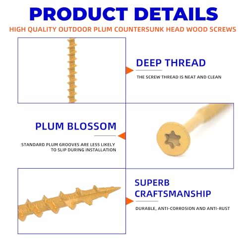 Image of 100Pcs 2.5 Inch Wood Screws, Deck Screws #10 x 2-1 /2 inch, Rust Resistant Epoxy Coated Construction Screw, Torx Drive Head, Framing Screw for Outdoor Woodworking Projects | Rust Resistant Epoxy Coated Construction Screw, Torx Drive Head, Framing Screw