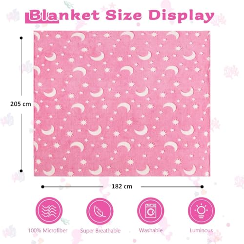 Image of TONY STARK ULTRAAGLOW Glow in The Dark Blanket for Kids (0-15 Years, 200x152 Cm) Soft Flannel Fleece Throw, Cozy & Warm All-Season Radium Blanket for Boys & Girls (Pink Moon & Stars)