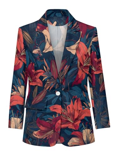 Women's Floral Printed Blazer Lightweight Fall Long Sleeve Lapel Single Button Suit Jackets4