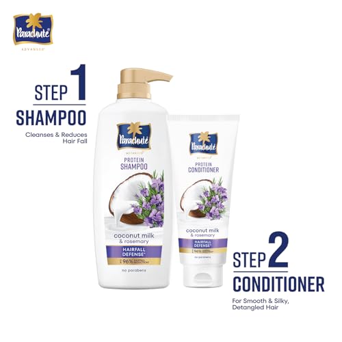 Image of Parachute Advansed Protein Shampoo + Conditioner Combo | with Coconut Milk & Rosemary | For Hairfall Defense | Paraben free | 650 + 170ml