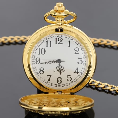 Image of Dragon Design Quartz Pocket Watch Roman Numerals with Chain Birthdays Gifts for Father's Days