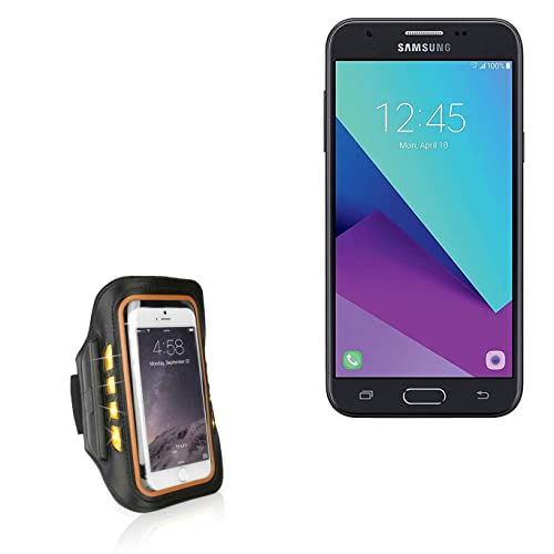 BoxWave Case for Samsung Galaxy J3 Luna Pro (Case JogBrite Sports Armband, High Visibility Safety Light LED Runners Armband for Samsung Galaxy J3 Luna Pro - Bold Orange