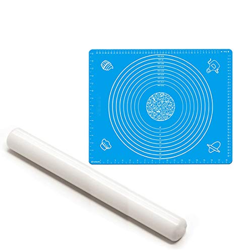 MAKS Bakeware Silicone Cake Mat with Measurement Guide for Baking Fondant Making Dough Sugar Craft Pastry Decorating and Cakes Fondant Decorating/Sugar paste/Dough Rolling Pin Roller Rod (Multicolour)