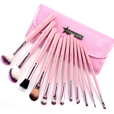 12 Candy Pink Cosmetic Make Up Brush Applicator Set W/Case